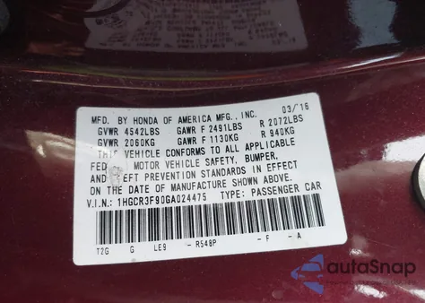 2016 Honda Accord Touring из США, поврежденный, VIN 1HGCR3F90GA024475